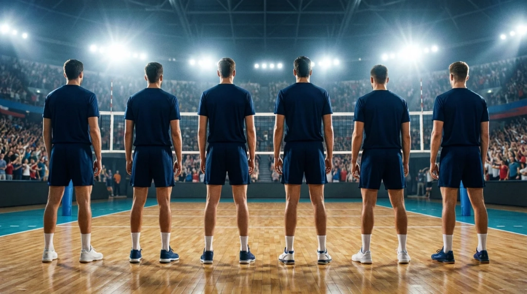 Équipe nationale de volley-ball alignée avant un match de championnat du monde