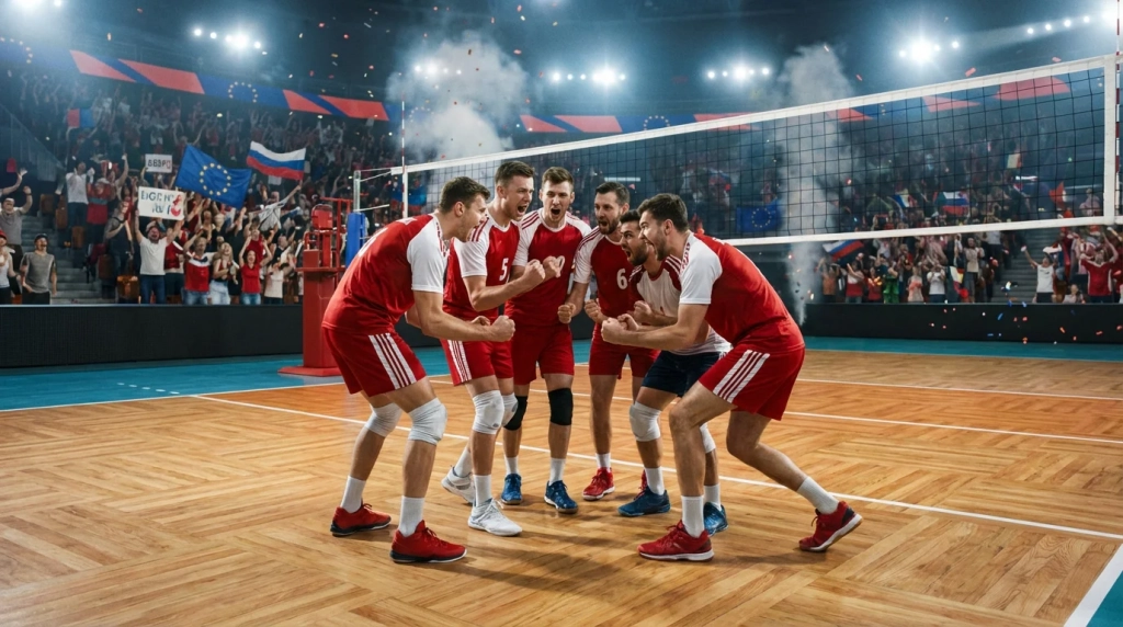 Équipe de volley-ball célébrant un point lors du Championnat d