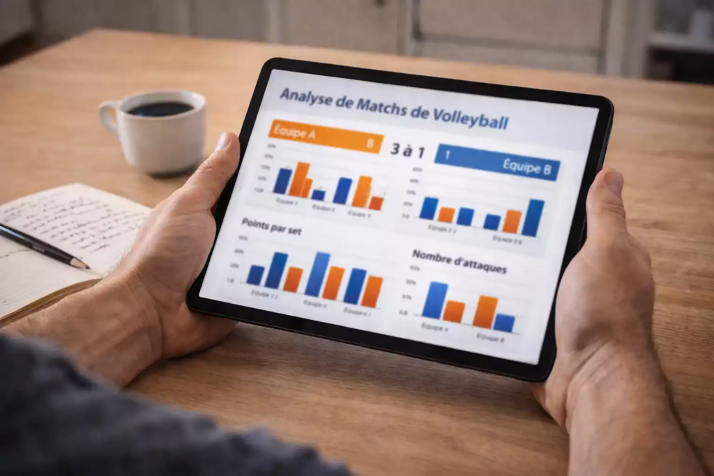 Analyse de statistiques de volley-ball sur écran avec notes manuscrites